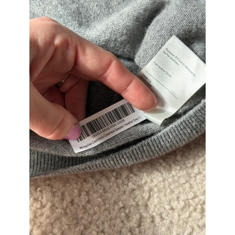 Quince Mens Sweater Mongolian Cashmere Crewneck Heather Grey Large